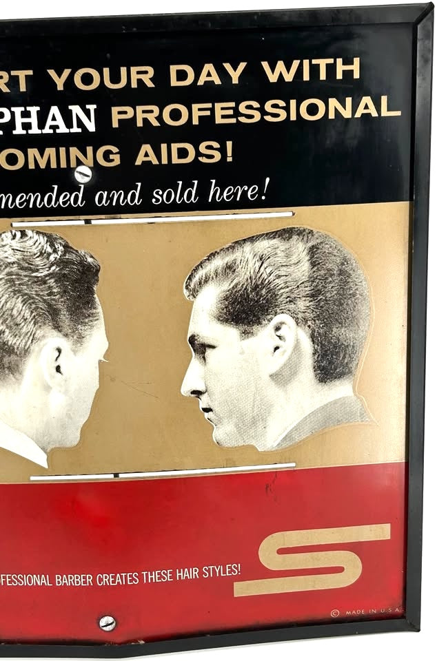 1940's Metal Barbershop Barber Sign - Stephan Professional Grooming Aids Decor