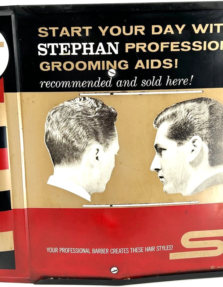 1940's Metal Barbershop Barber Sign - Stephan Professional Grooming Aids Decor