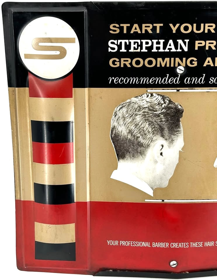 1940's Metal Barbershop Barber Sign - Stephan Professional Grooming Aids Decor