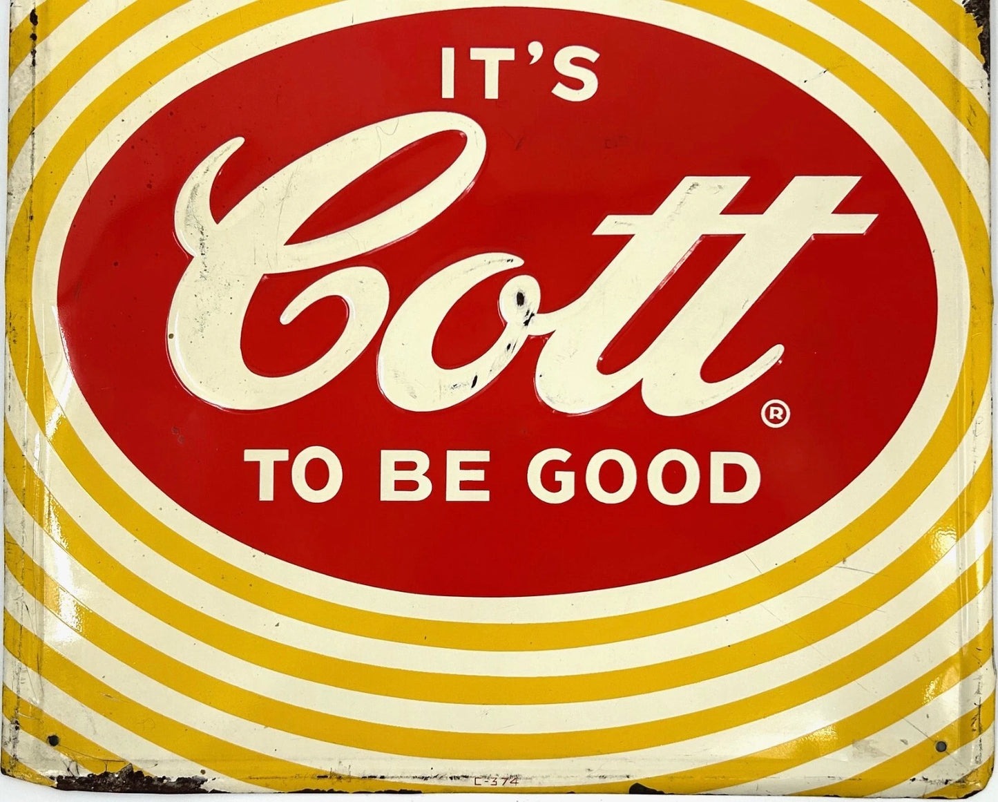 1950's Original IT'S COTT TO BE GOOD Metal Beverage Advertising Sign Green Back