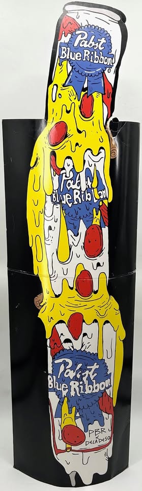 Vintage Pabst Blue Ribbon Melting Pizza Tap Handle Cardboard Pop Up Advertisement