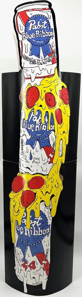Vintage Pabst Blue Ribbon Melting Pizza Tap Handle Cardboard Pop Up Advertisement