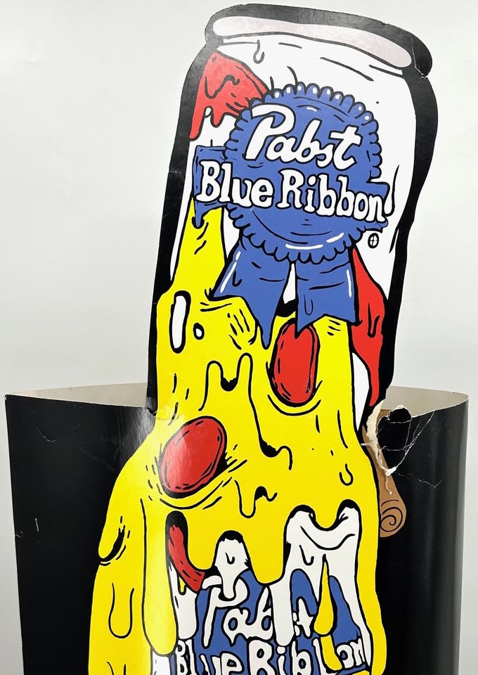 Vintage Pabst Blue Ribbon Melting Pizza Tap Handle Cardboard Pop Up Advertisement