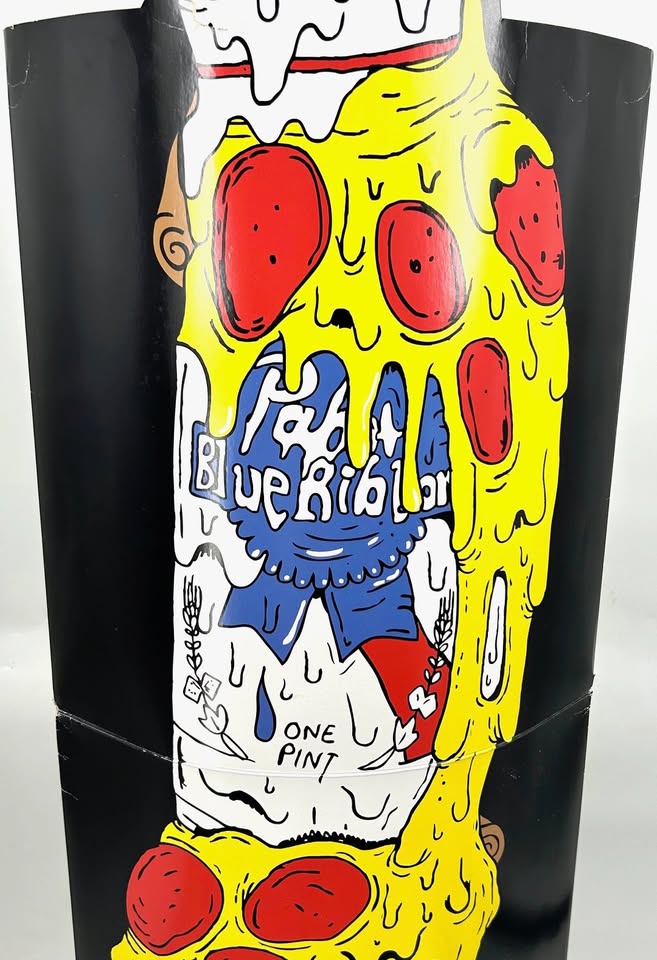 Vintage Pabst Blue Ribbon Melting Pizza Tap Handle Cardboard Pop Up Advertisement