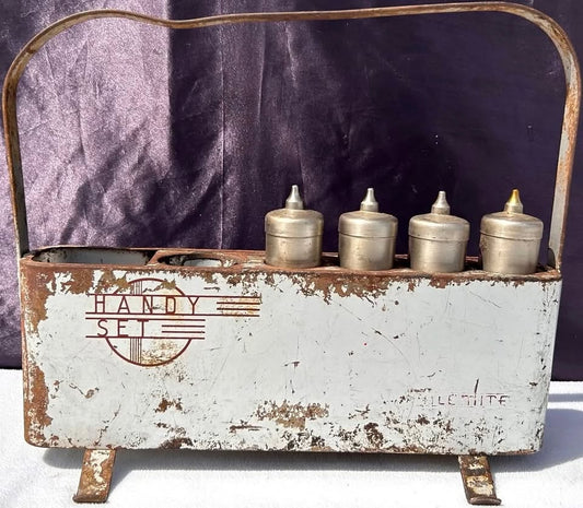1950's Automotive Mechanic Alemite Grease Gun Collectible Tool Handy Caddy Set