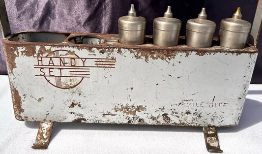 1950's Automotive Mechanic Alemite Grease Gun Collectible Tool Handy Caddy Set