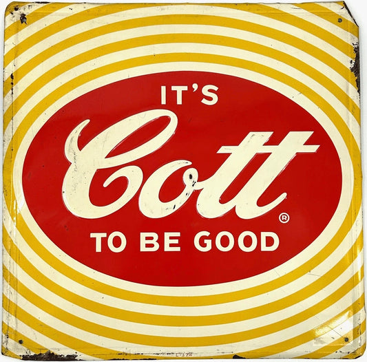 1950's Original IT'S COTT TO BE GOOD Metal Beverage Advertising Sign Green Back