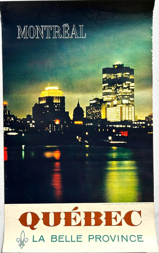 Rare 1967 Quebec NIGHTFALL ON CANADA'S METROPOLIS Original Travel Poster